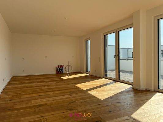 Der Blick auf den Ess- und Küchenbereich..