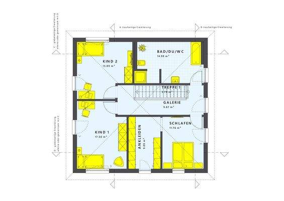 Obergeschoss mit großem Hauptbad