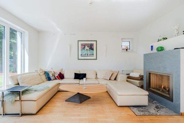 Living area with fireplace