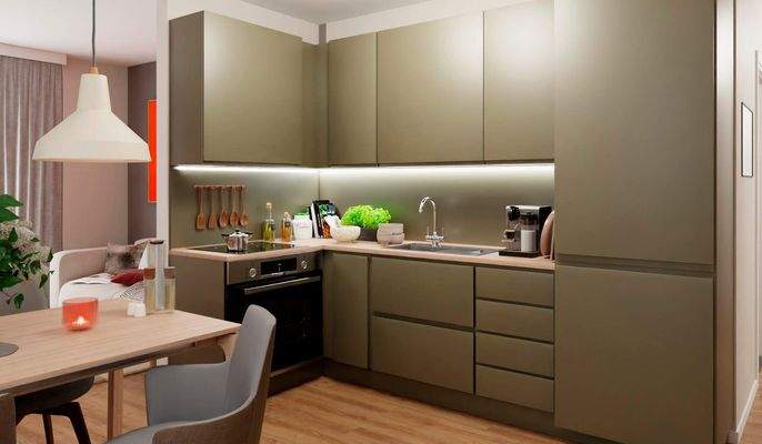 Die offene Wohnküche lädt zu gemeinsamen Mahlzeiten ein