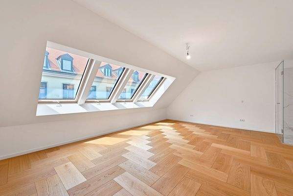 Schlafzimmer mit Walk-in-Dusche