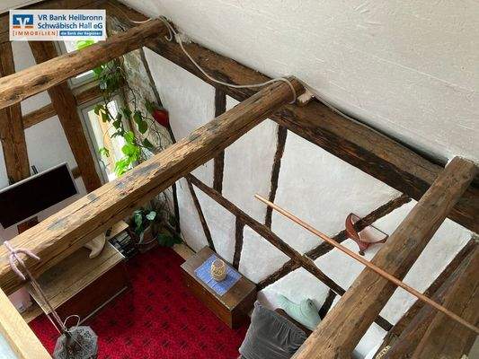 Sichtbalken vom Dachgeschoss ins Obergeschoss