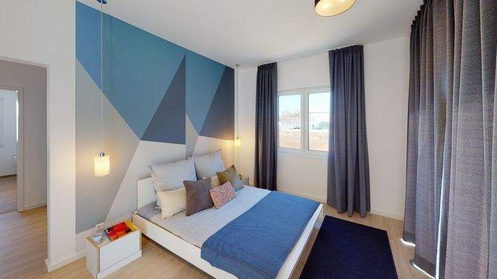 Modernes Schlafzimmer mit Farbdesign