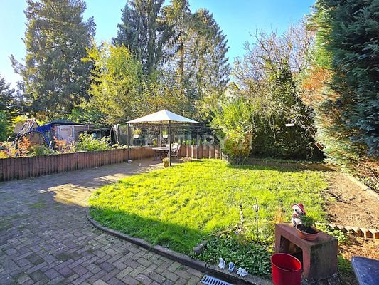 Attraktiver kleiner Garten mit saftig grüner Wiese