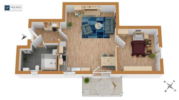 Grundriss Wohnung 16 mit knapp 52 m²