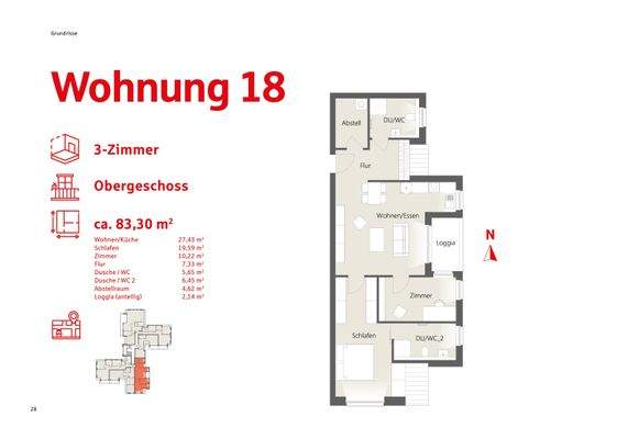 Grundriss Wohnung 18 Obergeschoss