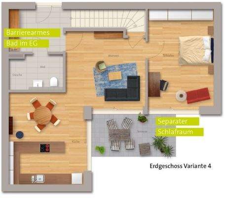 Erdgeschoss Variante 4 - Separater Schlafraum