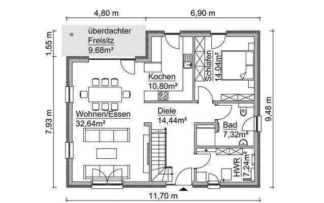Grundriss Erdgeschoss - 1,5-Geschosser