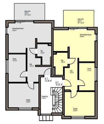 Übersicht Wohnungen 3+4 - 1.OG