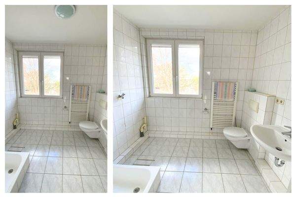 Das Tageslichtbad mit Dusche und Handtuchheizkörper