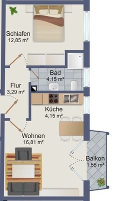 Grundriss 2-Zimmer-Appartement