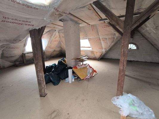 Ein Teil des Dachgeschosses vom Haupthaus befindet sich im Ausbau.
Von hier hat man einen tollen Rundum Blick in die Natur