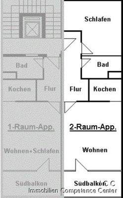 Der Grundriss des Zwei-Zimmer-Apartments