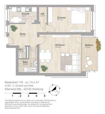Grundriss farbig / möbliert