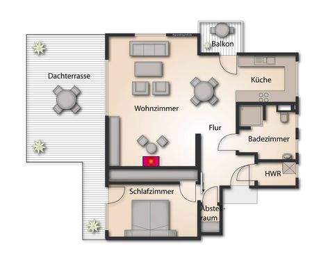 Grundriss mit Möblierungsbeispiel
