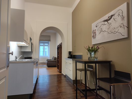 Küche mit Blick ins Wohnhimmer