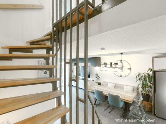 Das offene Treppenhaus verbindet die Etagen