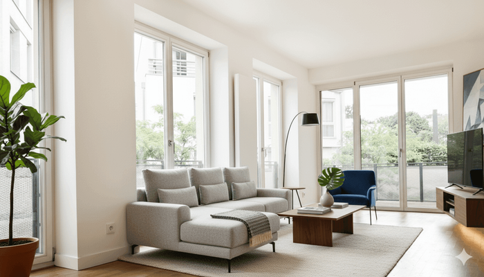 Modernes Wohnzimmer mit Terrasse