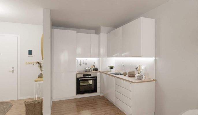 Die offene Wohnküche lädt zu gemeinsamen Mahlzeiten ein