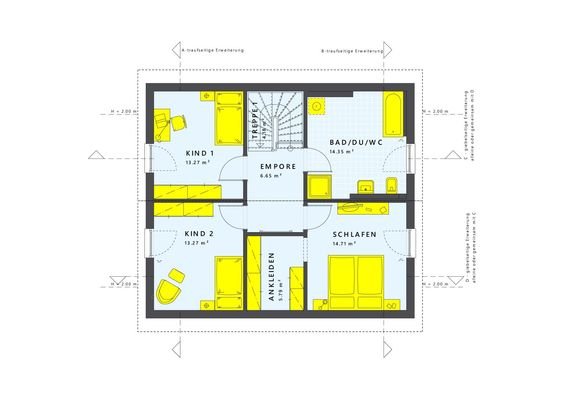 Mögliche Zimmeraufteilung Dachgeschoss