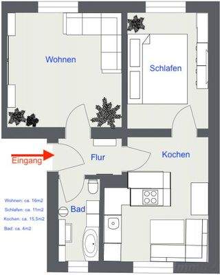 schematischer 2D-Grundriss