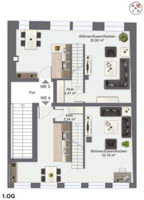 Grundriss 1.Obergeschoss - WE 3 + WE 4