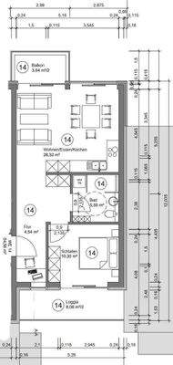 Grundriss Wohnung Nr. 14 (zukünftig 16)