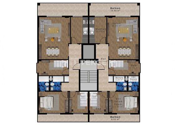 Stylish City View Flats in a Complex with Pool in Bursa