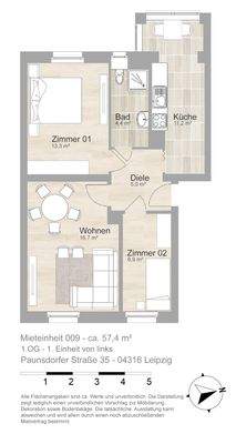 Grundriss farbig / möbliert