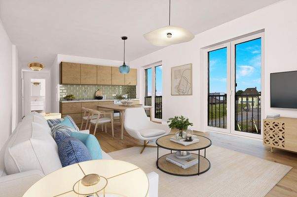 BLick auf Koch-und Essbereich