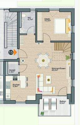 WE 15, Grundriss OG, 4-Zi. 120m²