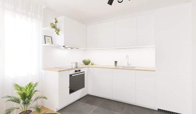 Die offene Wohnküche lädt zum gemeinsamen Kochen e