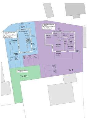 Aufteilungsplan, blaue Fläche betrifft das Baugrundstück