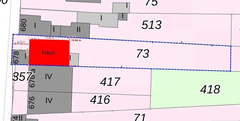 Bebauungsskizze (Baukörper rot)