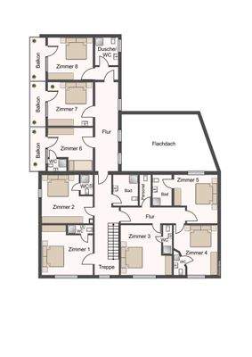 1. Obergeschoss mit 8 Fremdenzimmer