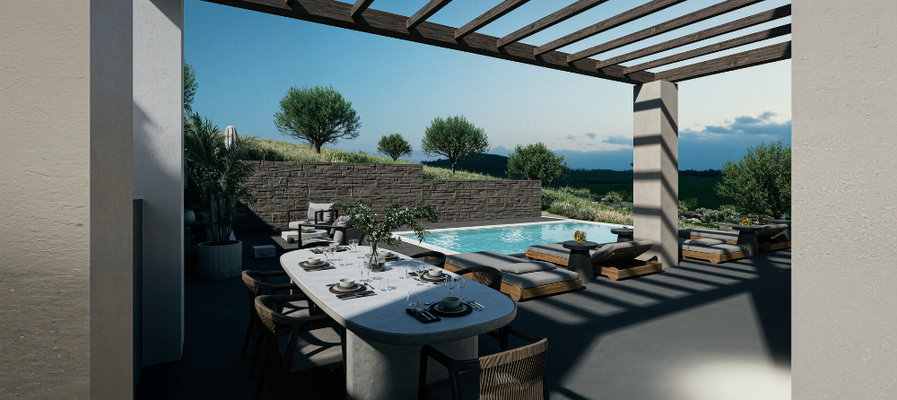 Kreta, Exantis: Neubau! Zwei luxuriöse Steinvillen mit privaten Pools zum Verkauf