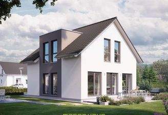 Modernes massa haus Fertighaus Einfamilienhaus vom Typ Lifestyle, mit auffälligem Zwerchgiebel und g