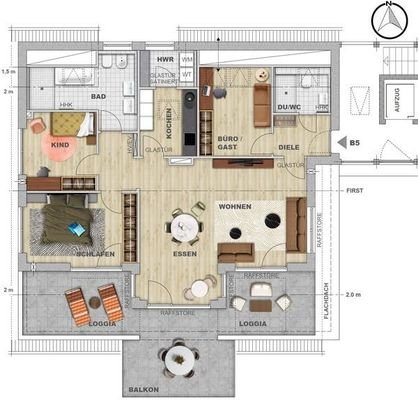 Grundriss der Wohnung B5 im Dachgeschoss