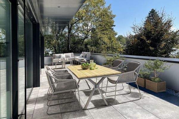 Die rund 63 m² große Sonnenterrasse - Visualisierung 