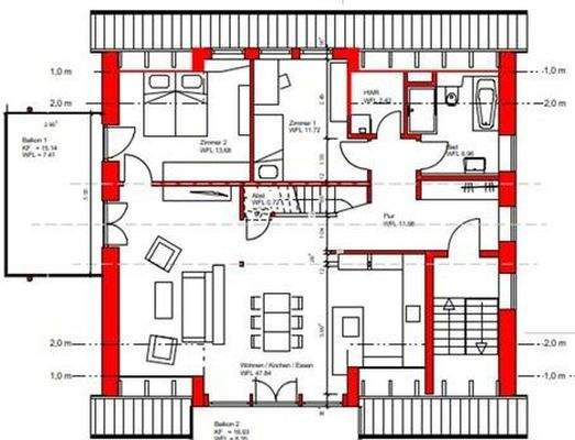 Grundriss 2. OG mit Balkon