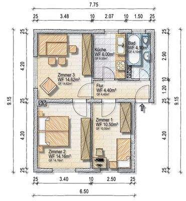 Durchdachter Grundriss