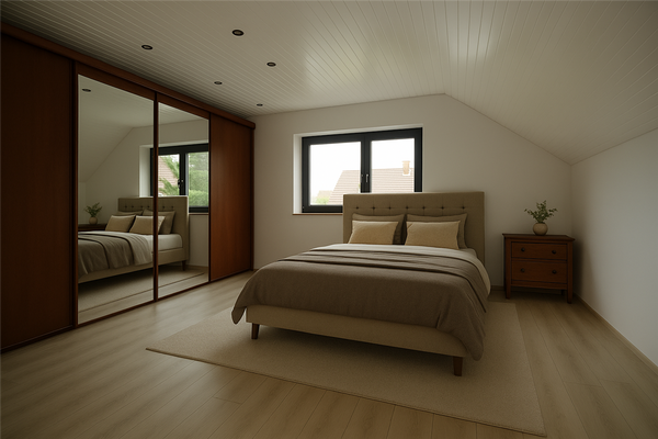 Schlafzimmer mit hochwertigem Spiegelschrank