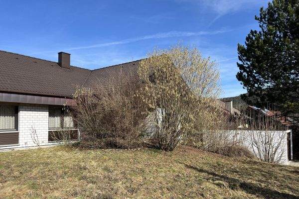 Frontansicht mit eingewachsener, überdachter Terrasse