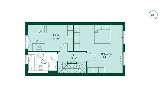 Geräumiges Obergeschoss mit großem Schlafzimmer
