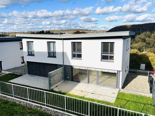 Südansicht mit Terrasse (rechte Haushälfte Nr. 46)