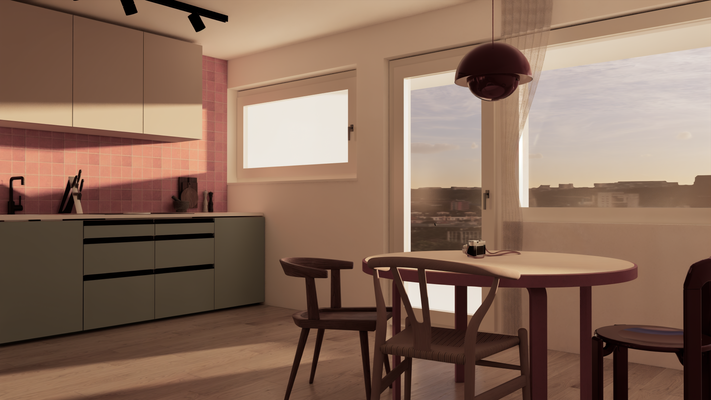 Visualisierung Küche und Essbereich