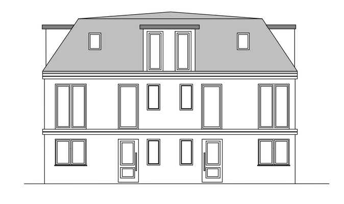Systemdarstellung Gebäude / Fenster / Dach; Straßenseite