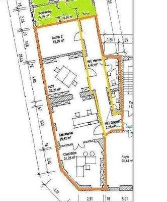 Mietfläche-orange (Flur - gelb = Gemeinschaftsfl.)