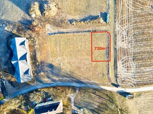 Luftbild mit eingezeichnetem Grundstück
