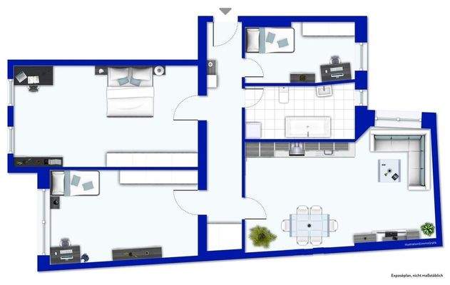 Grundrissbeispiel mit Aufteilung in 4 Zimmer